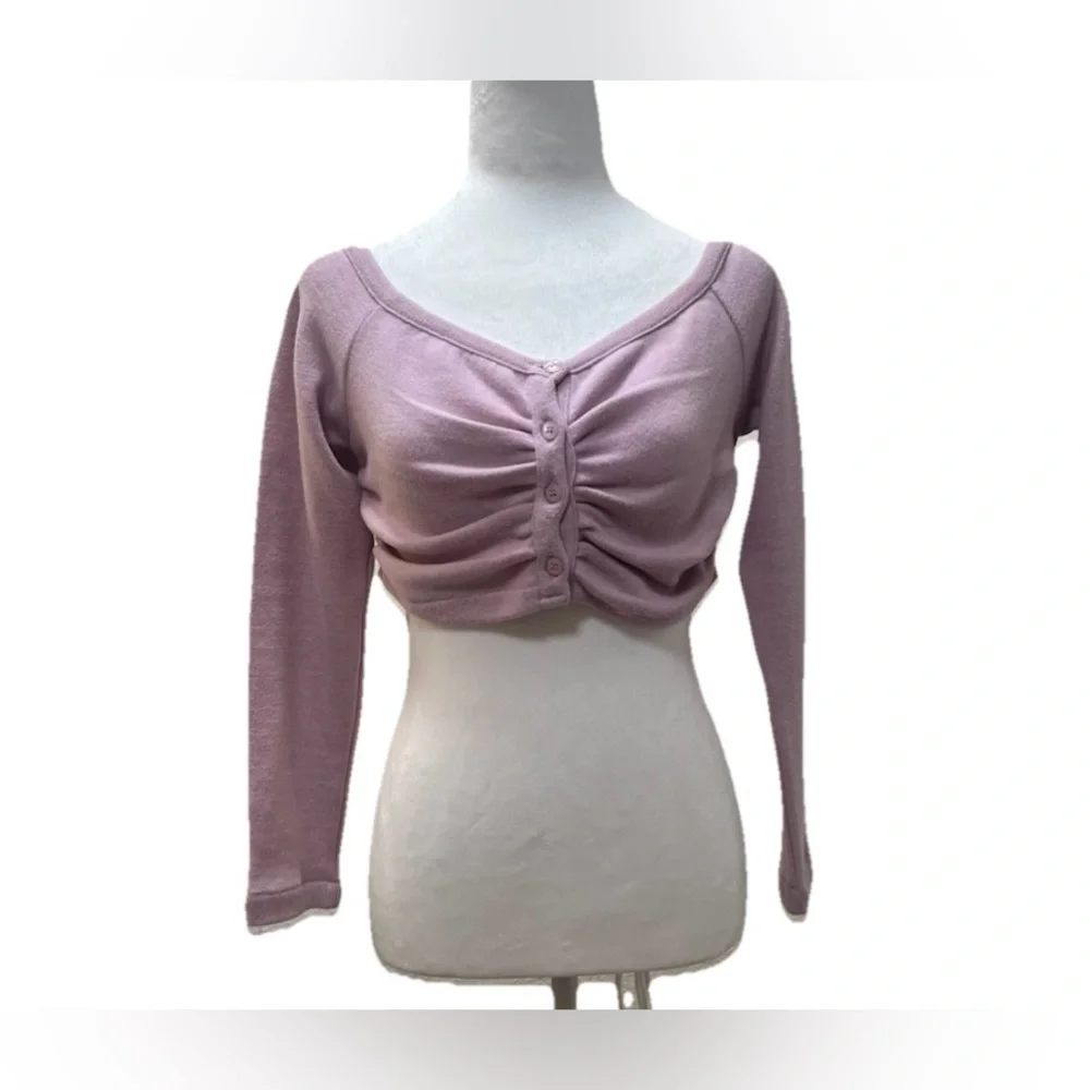ZARA Soft Ruched V-Neck Crop Top Cardigan Lavender L